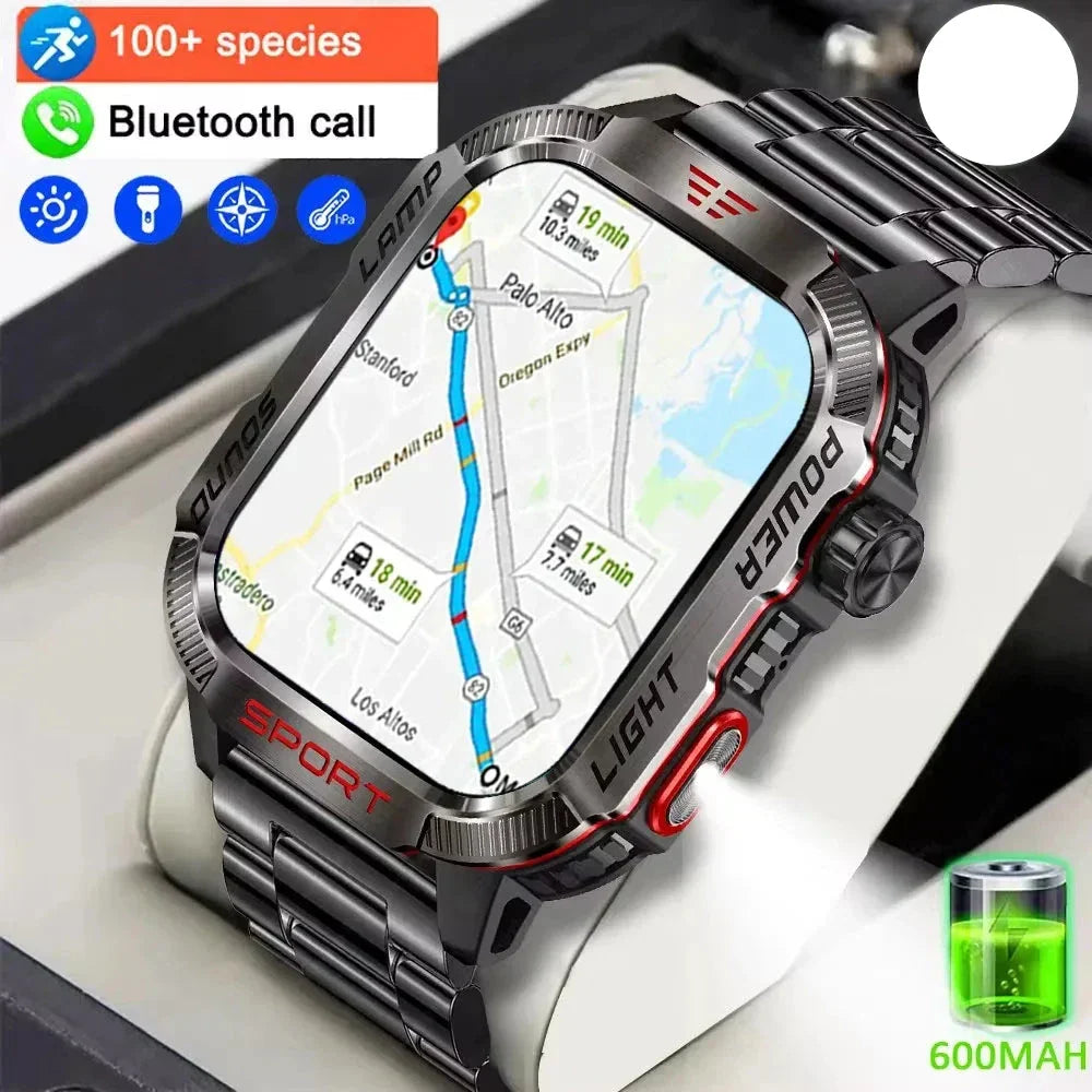 Outdoor Military Smartwatch GPS Bluetooth Call for Men (Black)