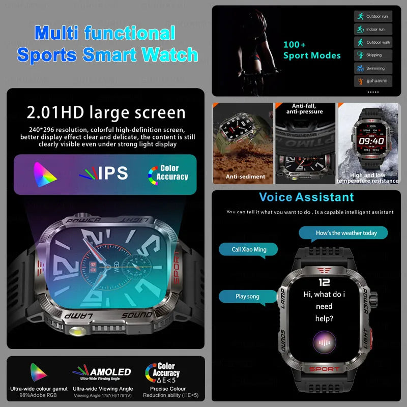 Outdoor Military Smartwatch GPS Bluetooth Call for Men (Black)