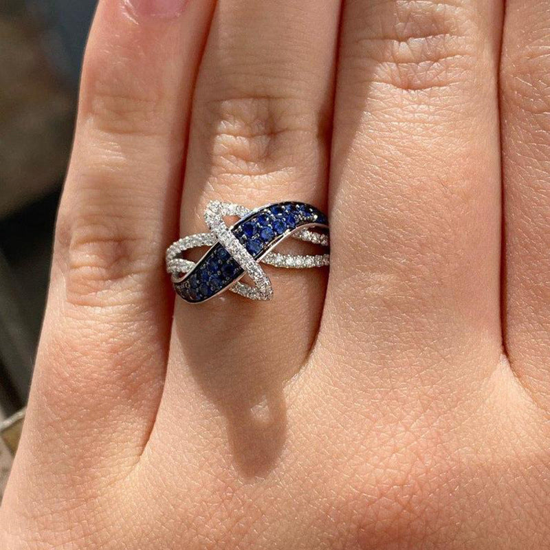 Sapphire Blue Rhinestone Ring for Creative Women Fashion