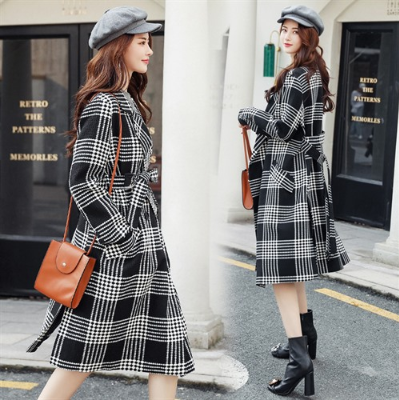 Plaid Patchwork Stylish Casual Solid Color Trench Coat