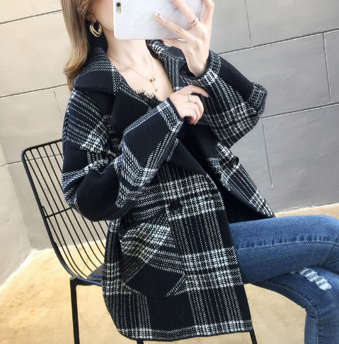 Plaid Patchwork Stylish Casual Solid Color Trench Coat