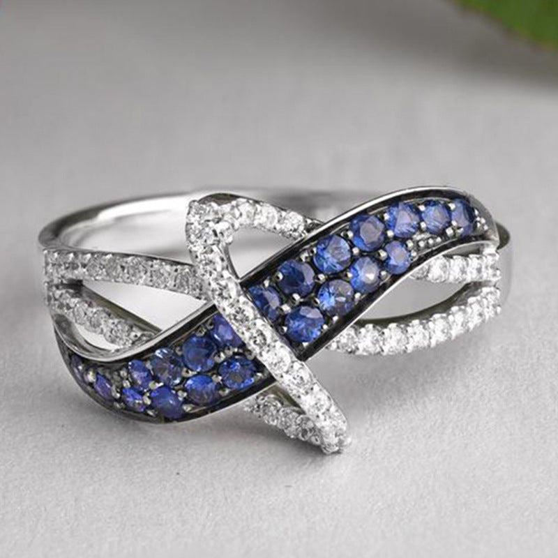 Sapphire Blue Rhinestone Ring for Creative Women Fashion