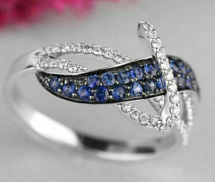 Sapphire Blue Rhinestone Ring for Creative Women Fashion